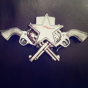 Gun belt Buckle with lighter and red shirt