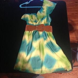 Yellow/blue green one shoulder sun dress