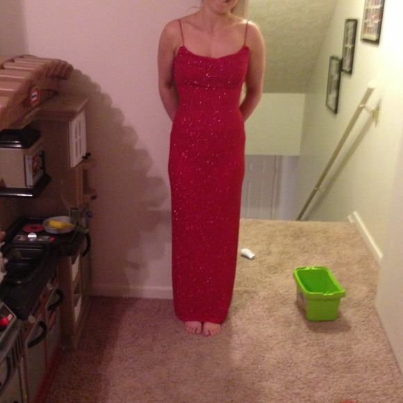 Pinkish red Glitter floor length Dress