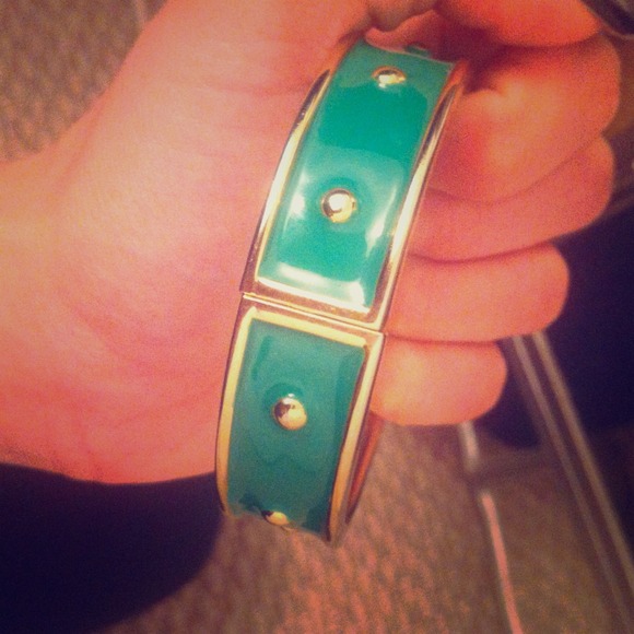 Gold plated & green enamel hinged bracelet