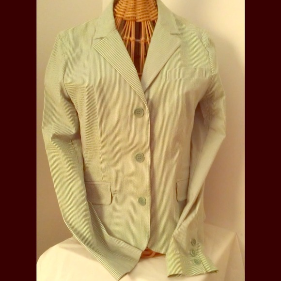 Theory Jackets & Blazers - Theory Green & White Striped blazer jacket size 12