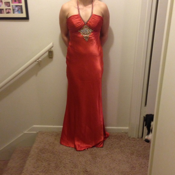 Rustic Orange floor length dress with small train