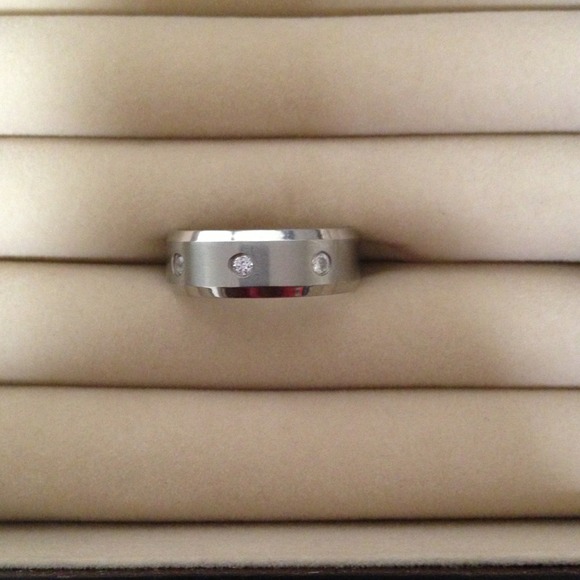 Men's Ring with CZ Accents - Titanium