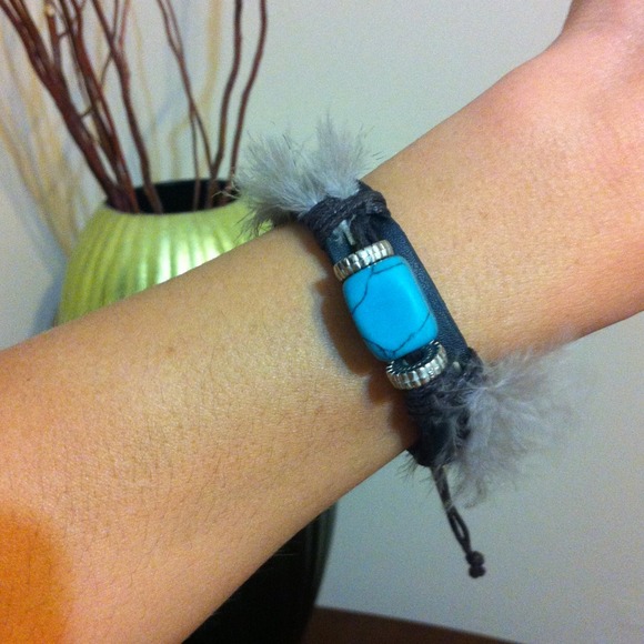 Turquoise and feather bracelet