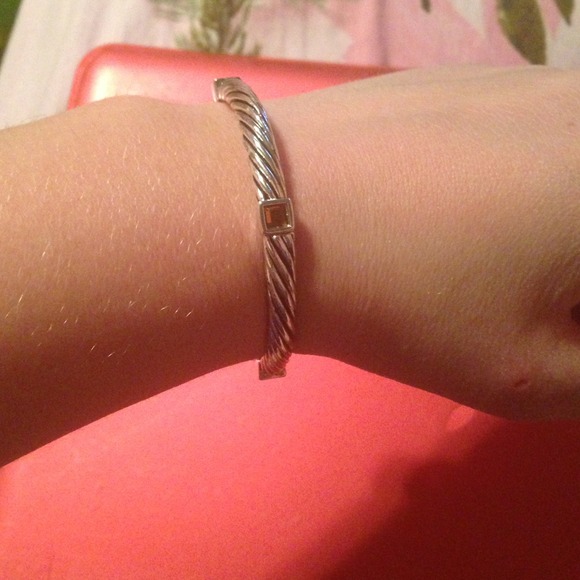 Silver bangle with gold square detail