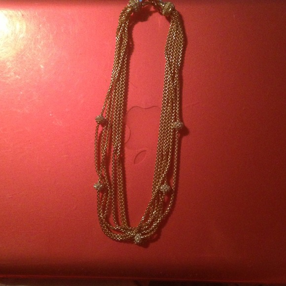 Multiple gold chain necklace with rhinestone balls