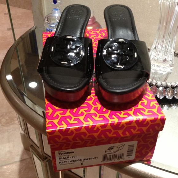 Tory Burch  Black patent wedges