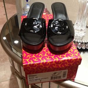 Tory Burch  Black patent wedges