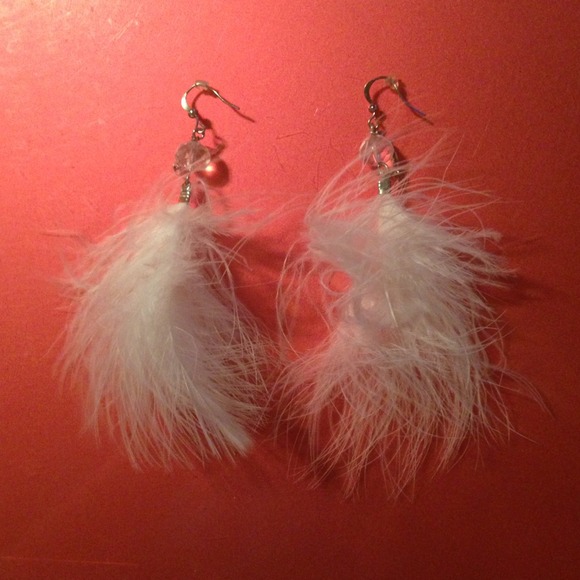White feather ear rings