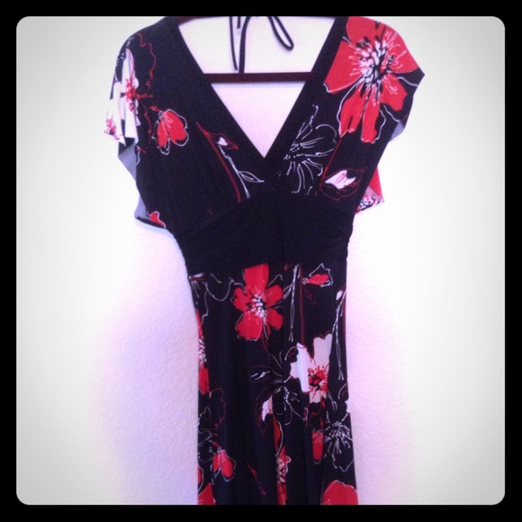 Casual dress printed black satin