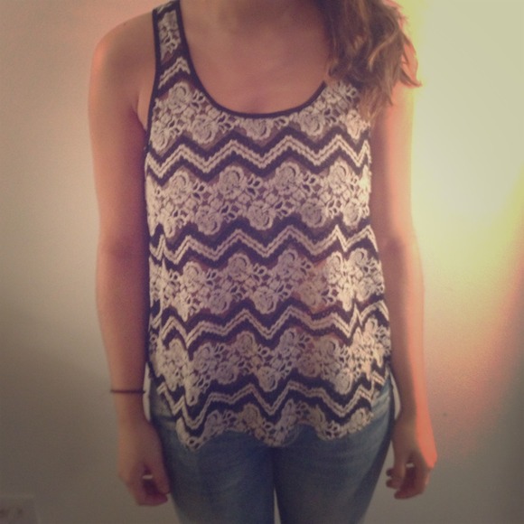 Black and White Floral Lace Tank