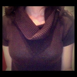 Short sleeve, brown cowl neck sweater!