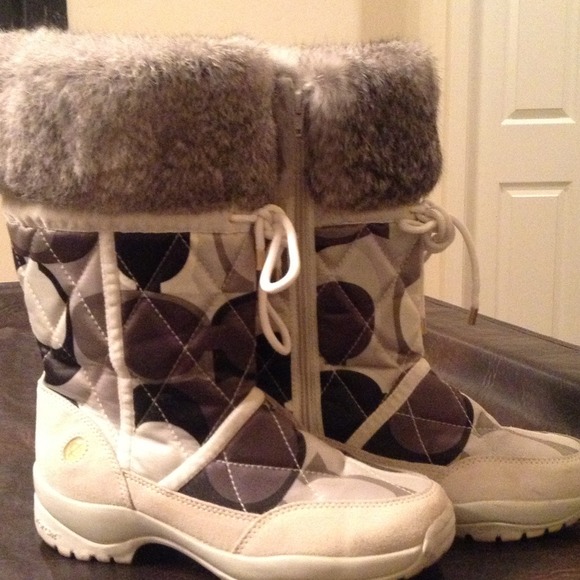 Coach After Ski boots.  Grey/white w/ faux fur.