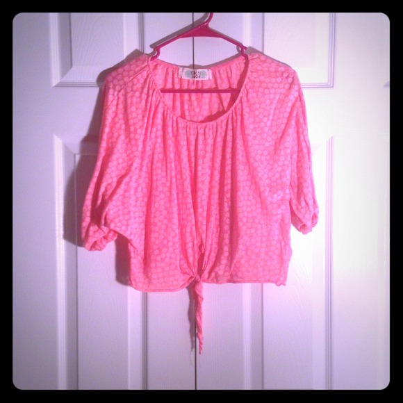 Pink top with white polka dots