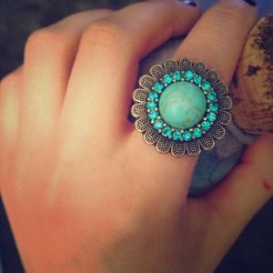 Turquoise Stone and Gemmed  Ring