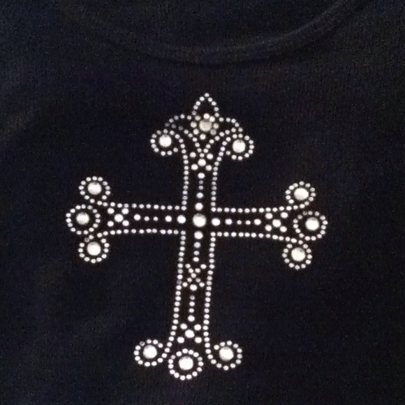 Half sleeved black shirt with a cross and rimstone - Picture 1 of 1