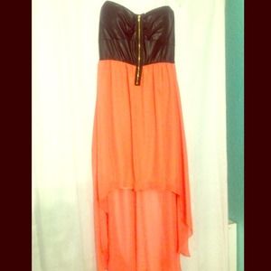 Faux leather high low dress