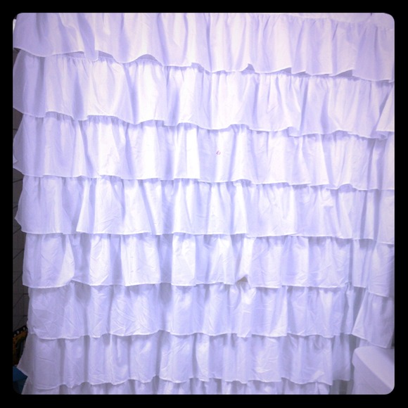 White ruffle shower curtain