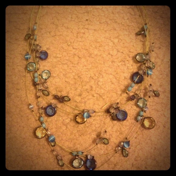 Blue drop necklace with several drop strings