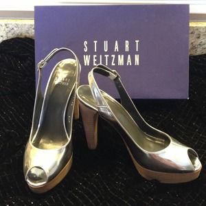 Gorgeous Silver Stuart Weitzman platform heels.
