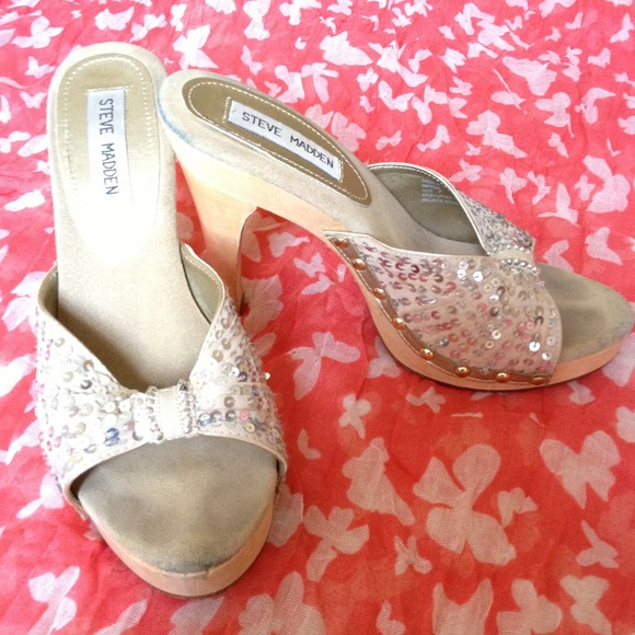 Nude sequined heels