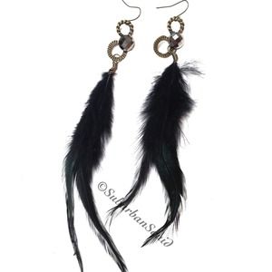Black Feather Rhinestone Earrings