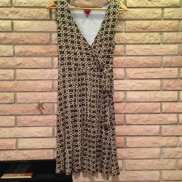 Tan and Brown Tie Waist Dress