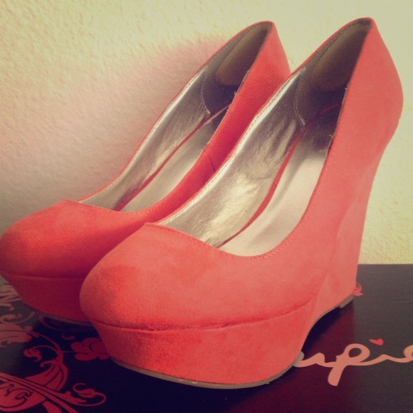 Coral Suede Wedges