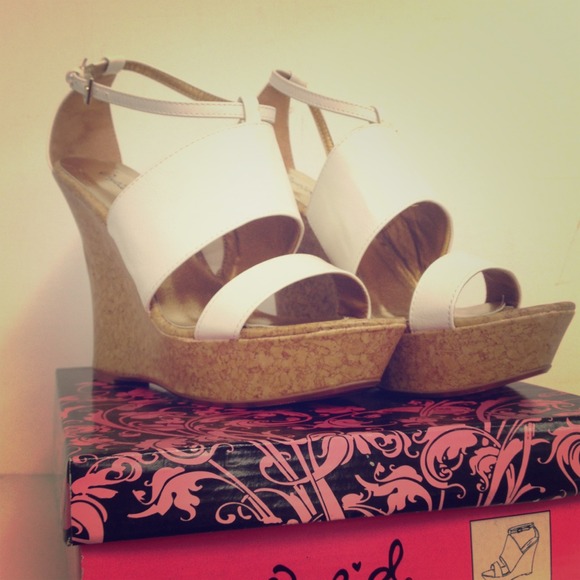 White Patent Wedges