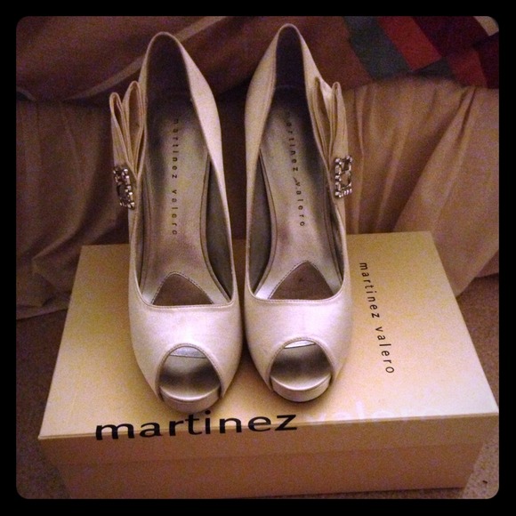 Martinez Valero white satin leather peeptoes