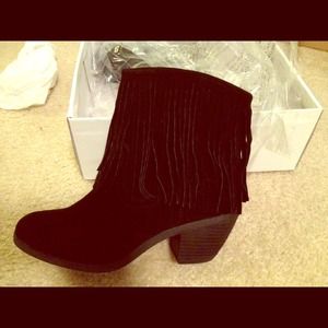 Faux suede fringe booties