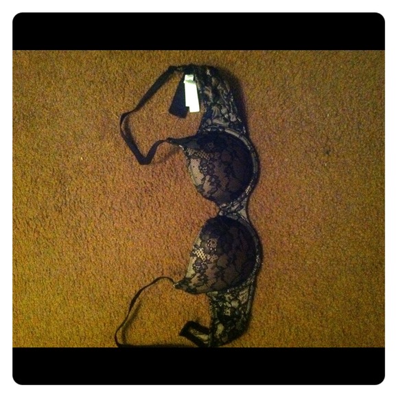 34 B Black and Tan lace covered bra