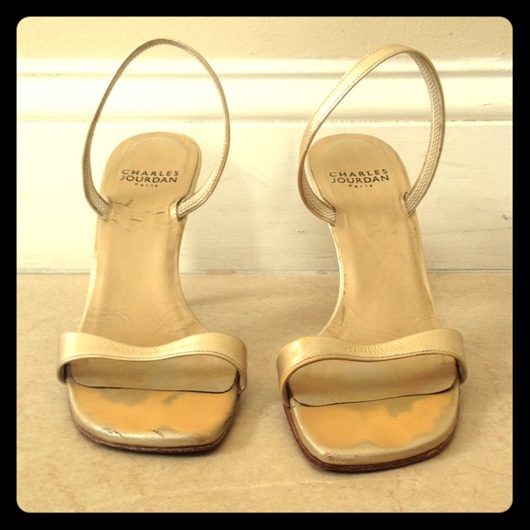 Charles Jordan gold sling backs - Picture 1 of 4