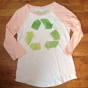 "Recycle" pink white and green shirt