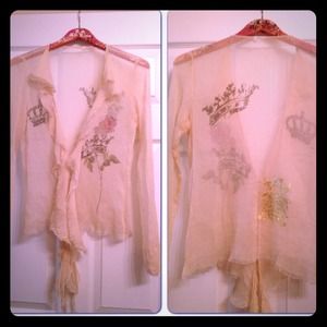 4 Love and Liberty Embellished Sheer V button up