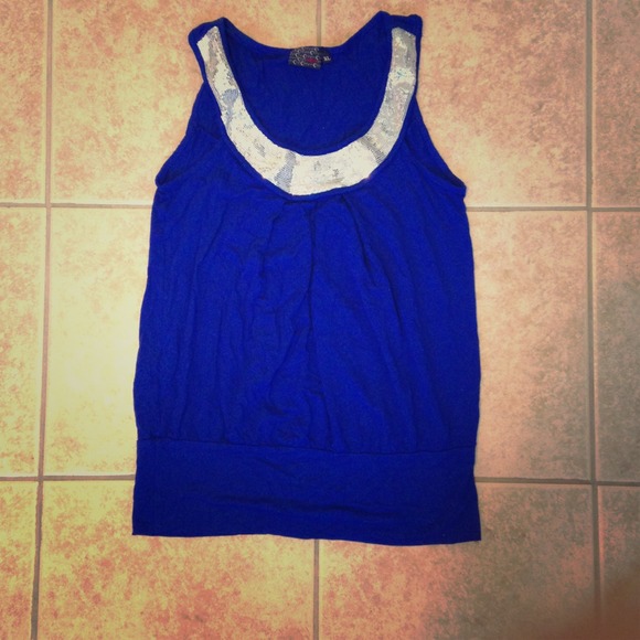 Royal blue with silver sequins sleeveless top!