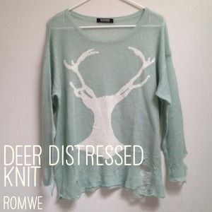 SOLD Romwe Deer Distressed Mint Knit