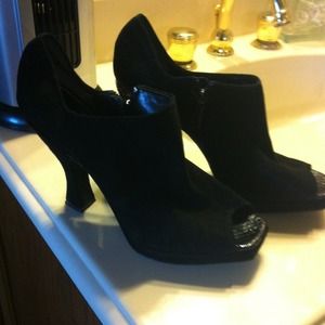 Suede open tie booties