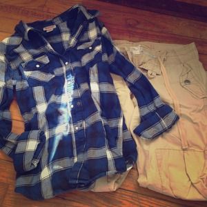 Flannel Navy Blue Plaid Button Up