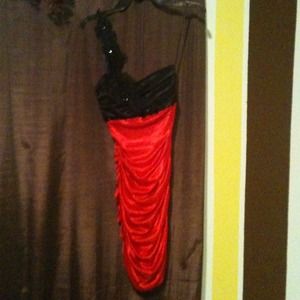 Red and black fitted dress