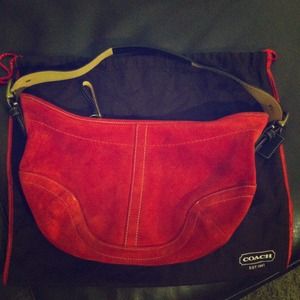 Coach brown leather and red Suede purse