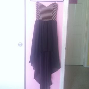 Striped mocha & black colored high low dress.