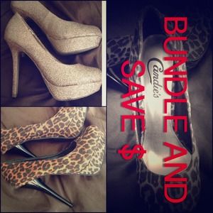 Bundle! Leopard print and gold glitter sexy heels.