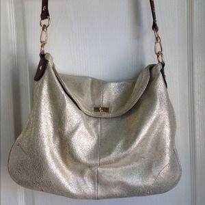 J.Crew leather Pale Gold Metallic Hobo Bag