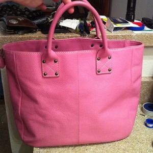 Pink leather tote
