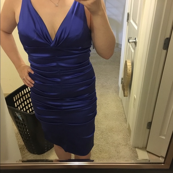Nicole Miller size 12 blue stretch satin dress