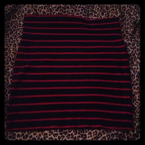 Navy and Red Striped Bodycon Skirt.