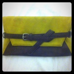 Mustard and brown clutch