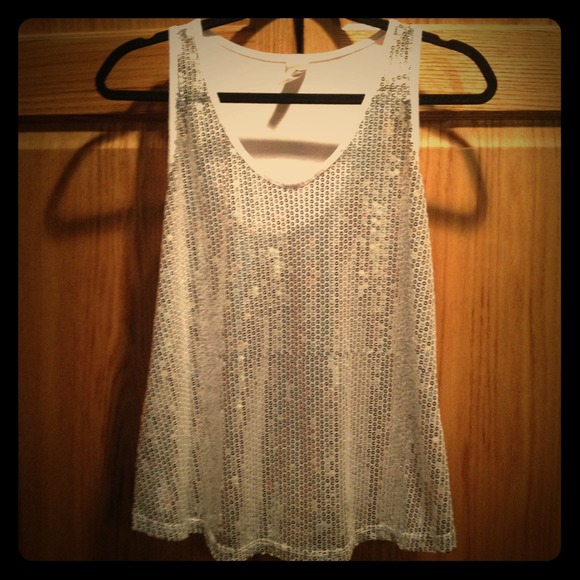 SOLD White and Silver Sequence Tank