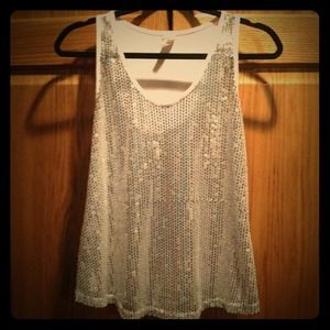 SOLD White and Silver Sequence Tank